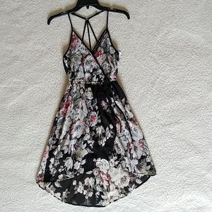 Black Floral Print Spaghetti Strap Sun Dress